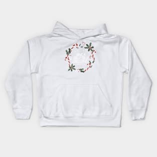 Have a Holly Jolly Christmas Candy Cane and Holly Wreath Lettering Digital Illustration Kids Hoodie